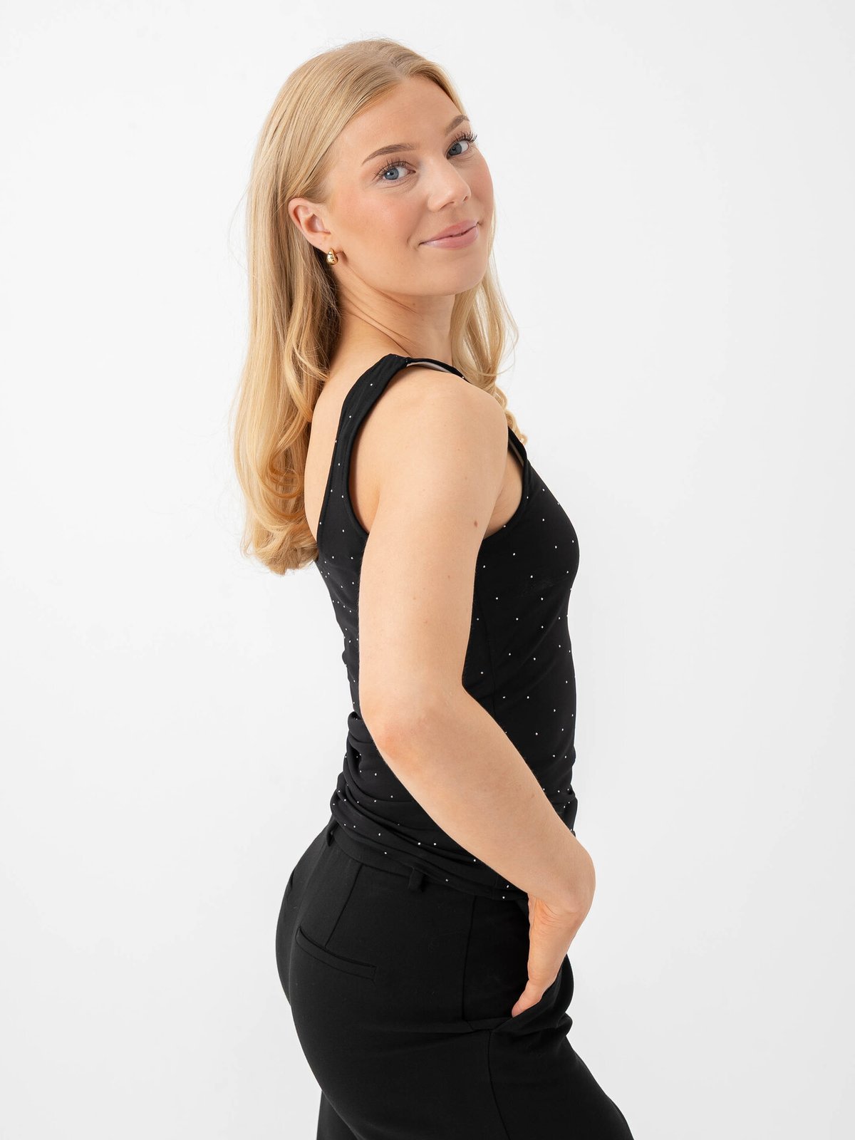 Only Zita EA Sleeveless 2.way Top Black Silver rhinestones