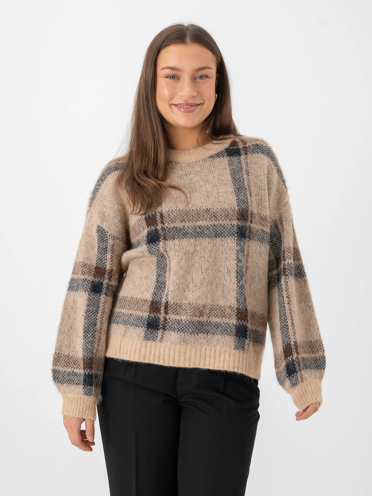 Only Marion Life Long Sleeve O-Neck Knit Humus Navy Blazer/Toasted Coco/Mel