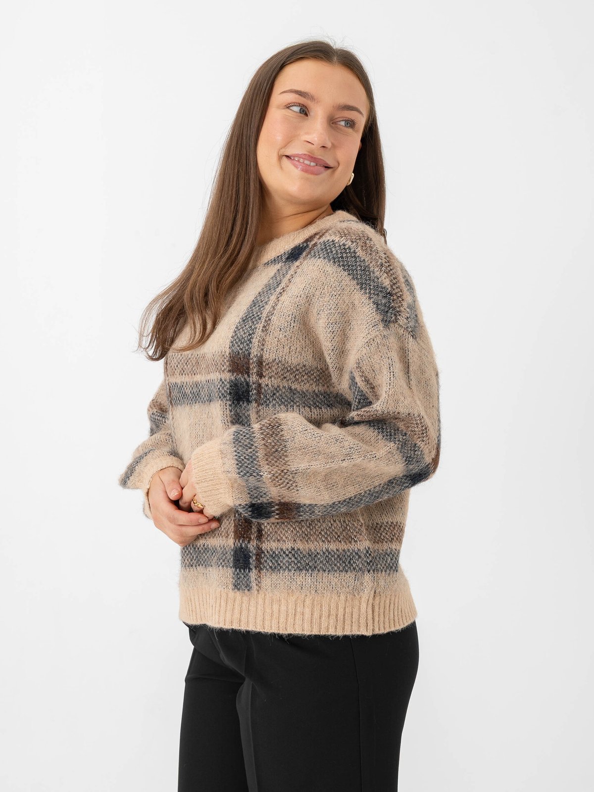 Only Marion Life Long Sleeve O-Neck Knit Humus Navy Blazer/Toasted Coco/Mel