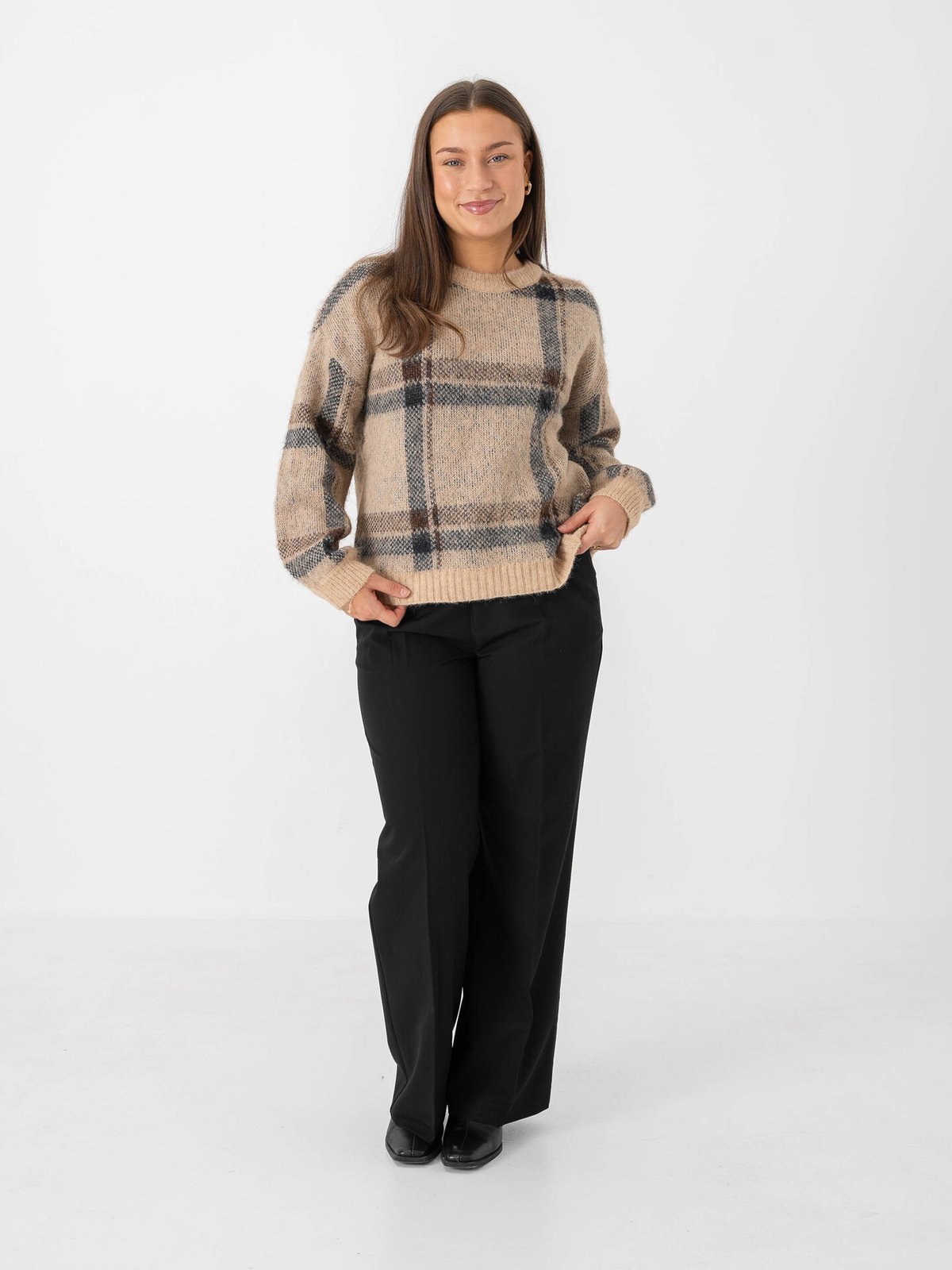 Only Marion Life Long Sleeve O-Neck Knit Humus Navy Blazer/Toasted Coco/Mel