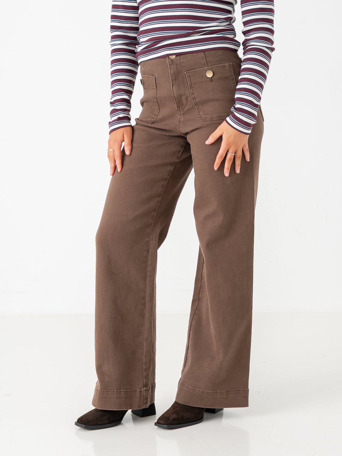 Only Madeline High Waist Wide Pocket Color Denim Chocolate Martini