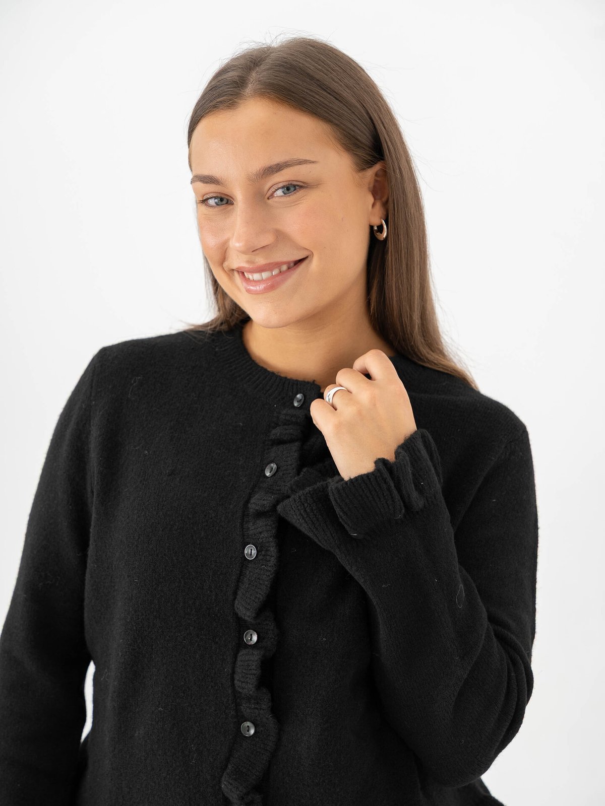 Only Rima Long Sleeve Frill Butto Cardigan CS Knit Black