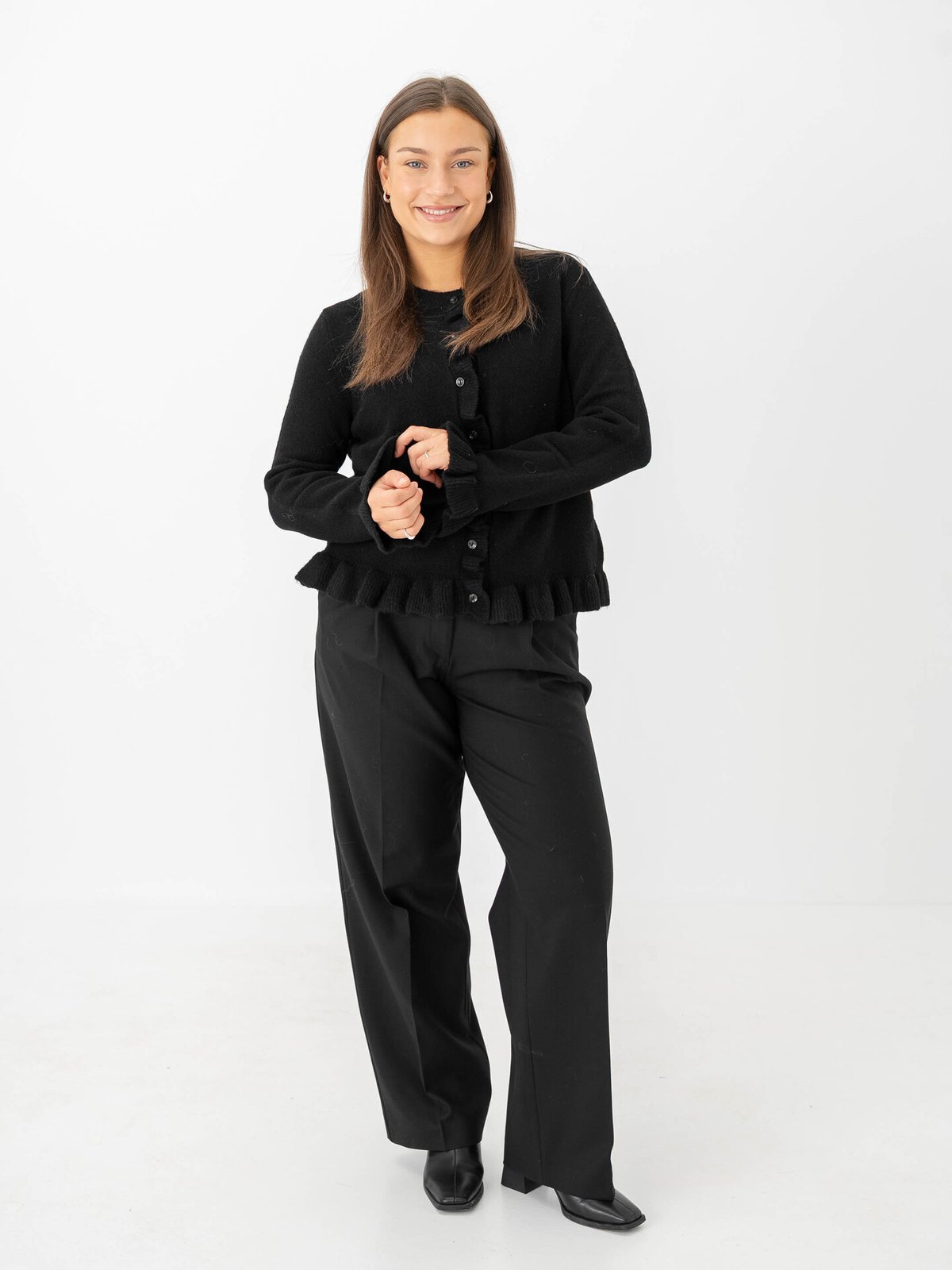 Only Rima Long Sleeve Frill Butto Cardigan CS Knit Black