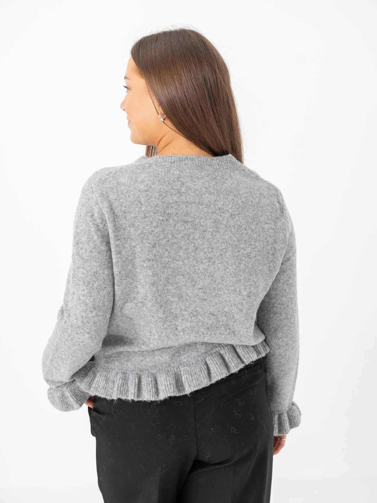 Only Rima Long Sleeve Frill Butto Cardigan CS Knit Light Grey Melange