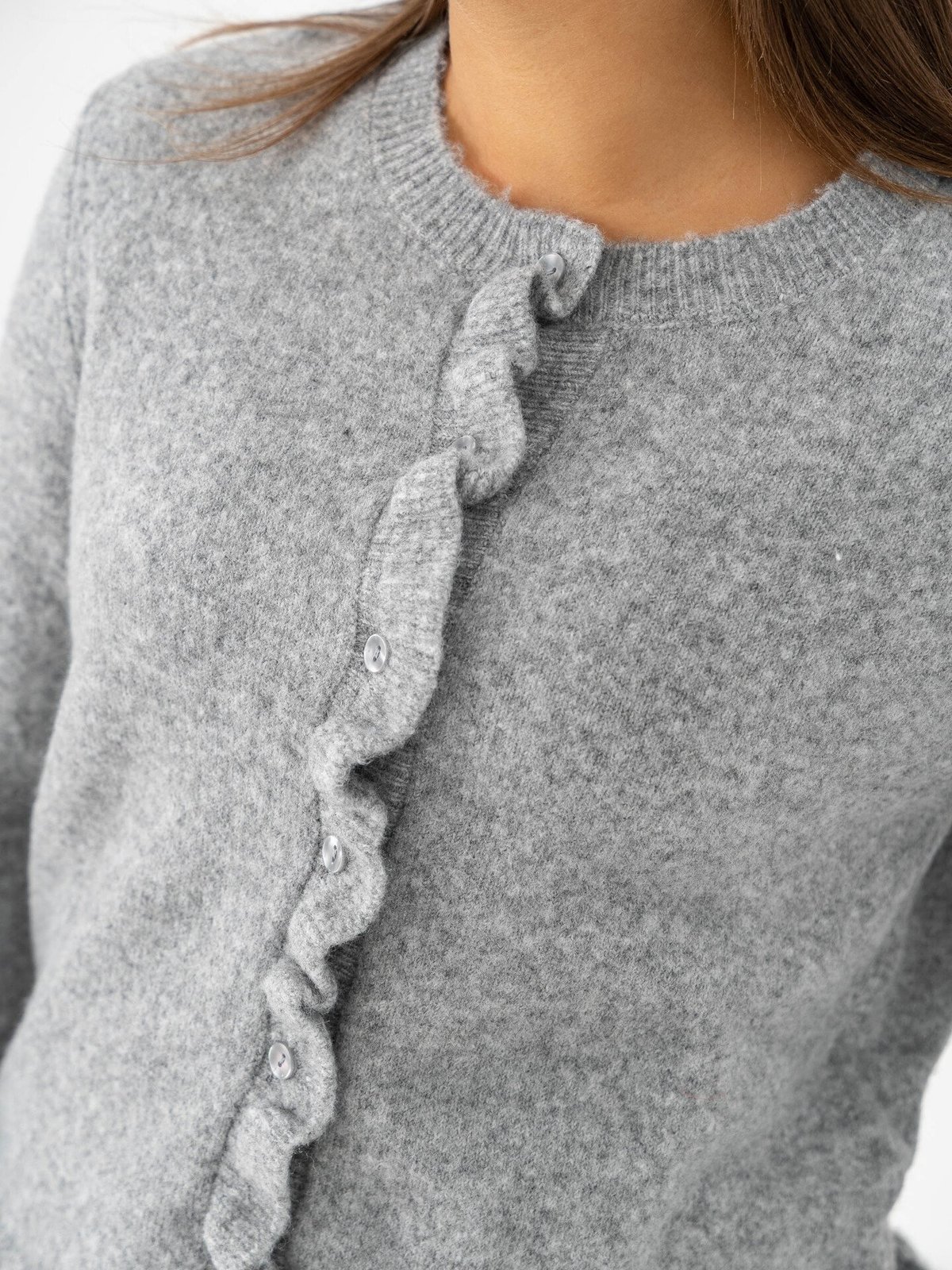 Only Rima Long Sleeve Frill Butto Cardigan CS Knit Light Grey Melange