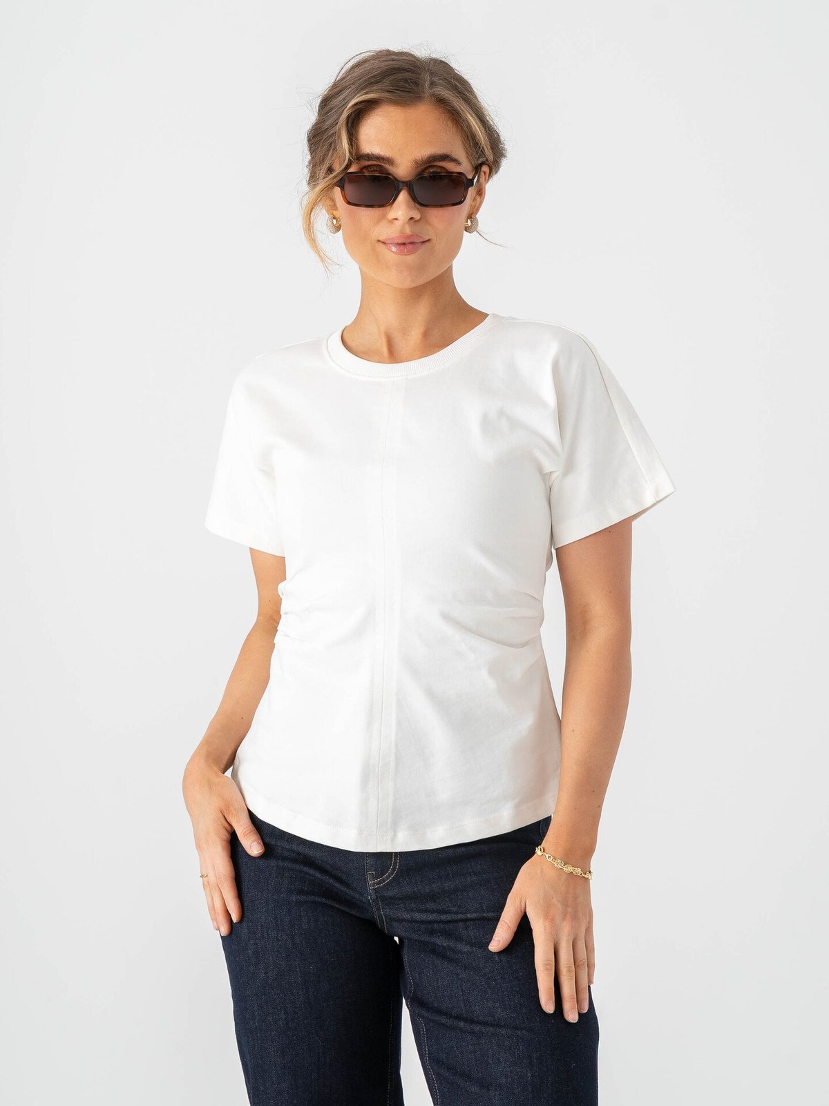 Only Marie Short Sleeve Ruching Top Cloud Dancer