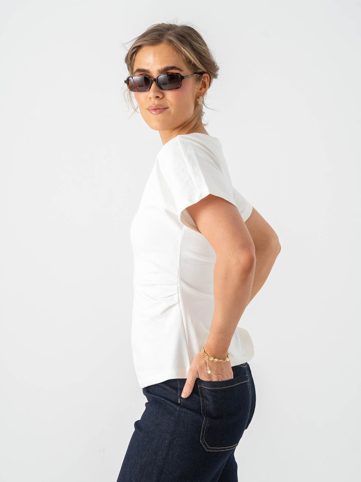 Only Marie Short Sleeve Ruching Top Cloud Dancer