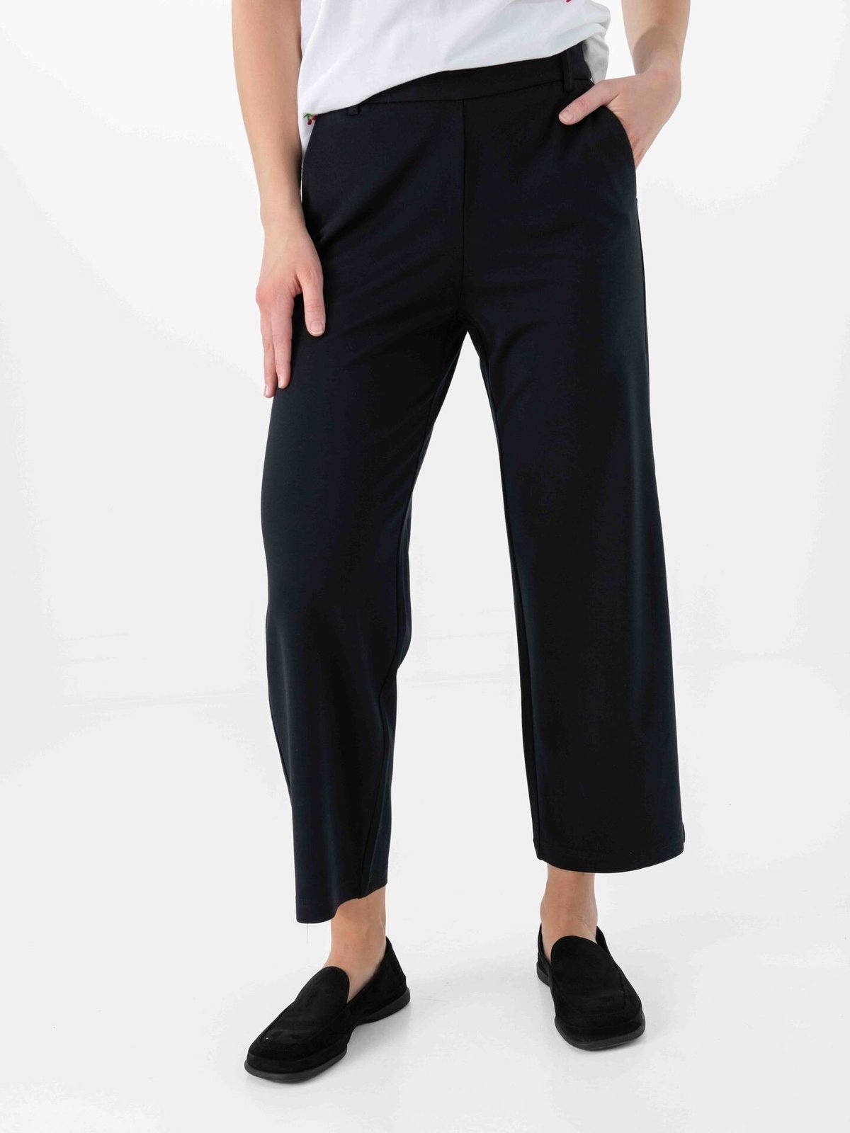 Only Poptrash Life Mid Waist Straight Culotte Pant Black