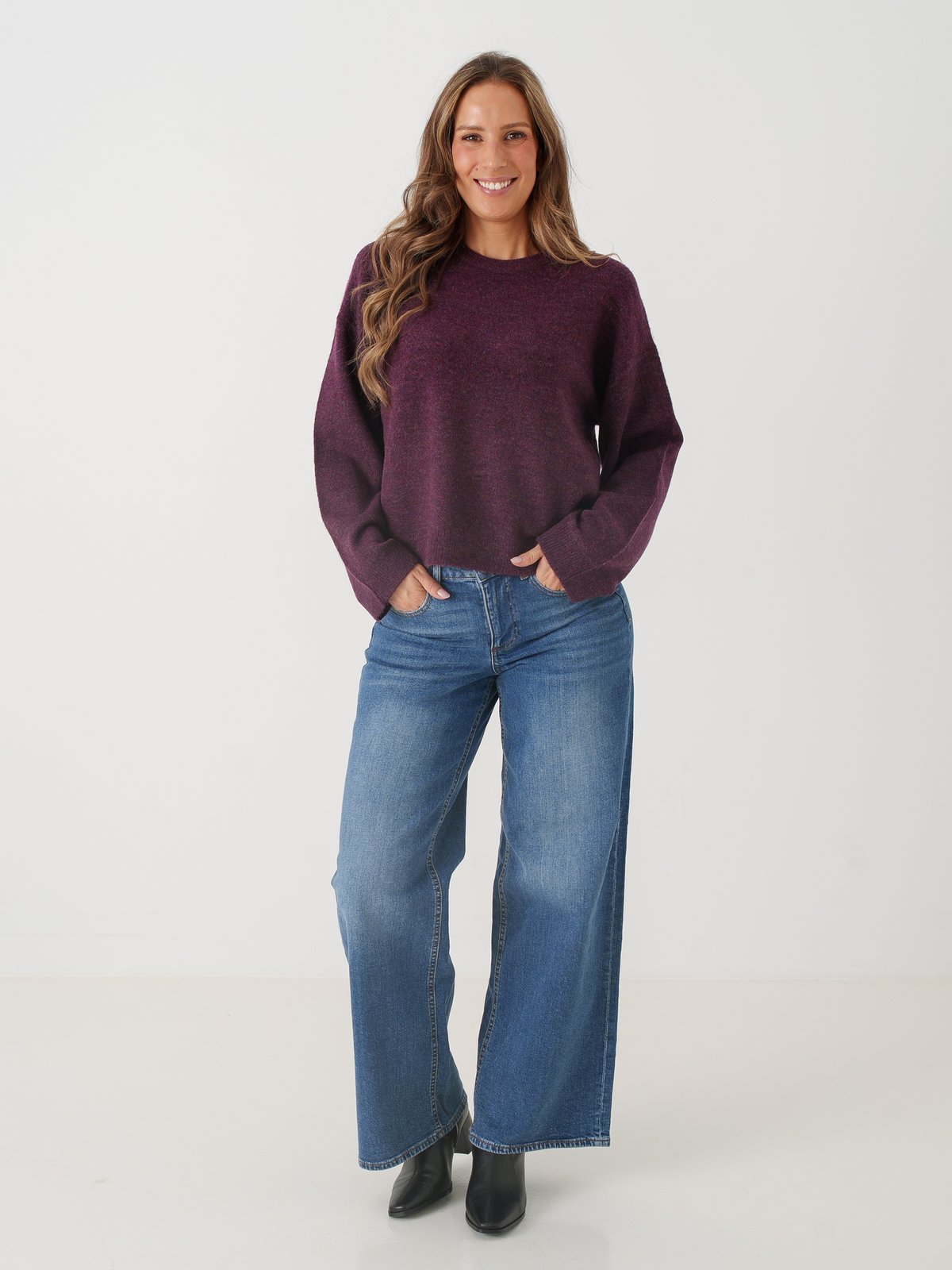 Only Simoni Long Sleeve O-Neck Pullover Mauve Wine Melange