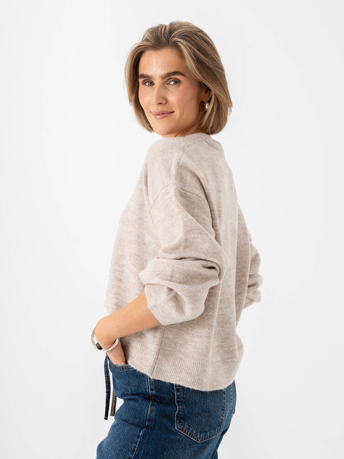 Only Simoni Long Sleeve O-Neck Pullover Pumice Stone