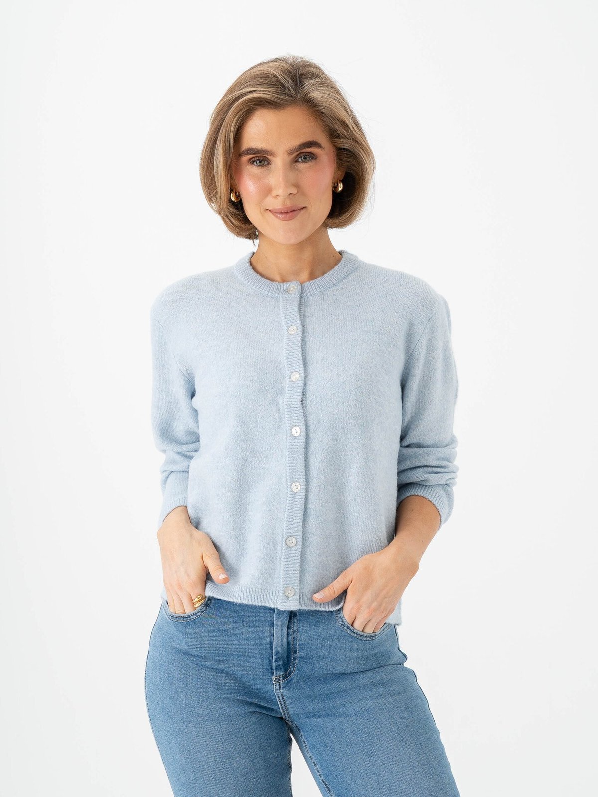 Only Simoni Long Sleeve O-Neck Cardigan Cashmere Blue