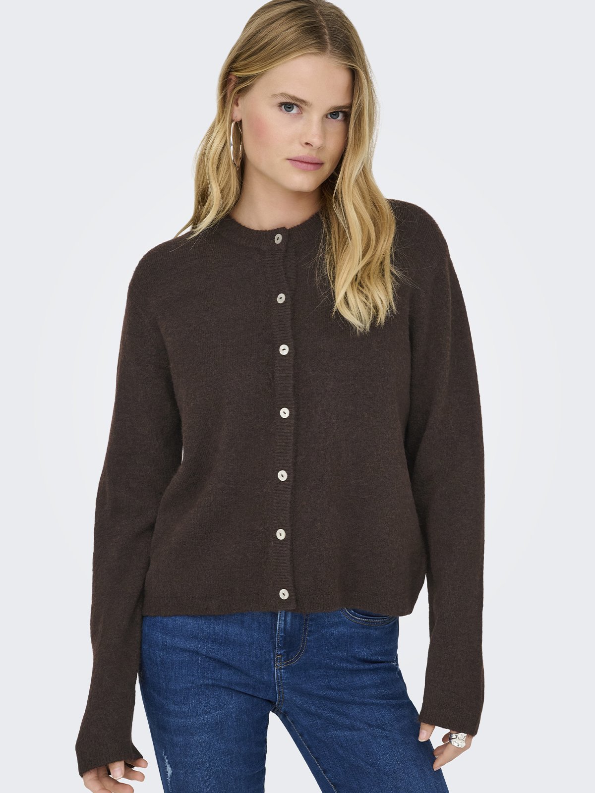 Only Simoni Long Sleeve O-Neck Cardigan Coffee Bean Melange
