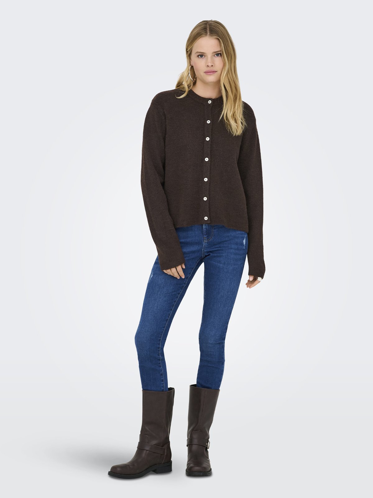 Only Simoni Long Sleeve O-Neck Cardigan Coffee Bean Melange