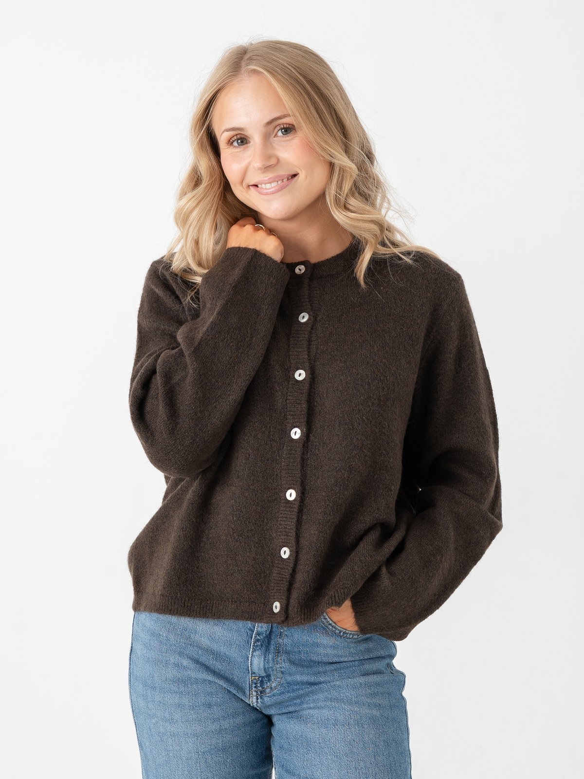 Only Simoni Long Sleeve O-Neck Cardigan Coffee Bean Melange
