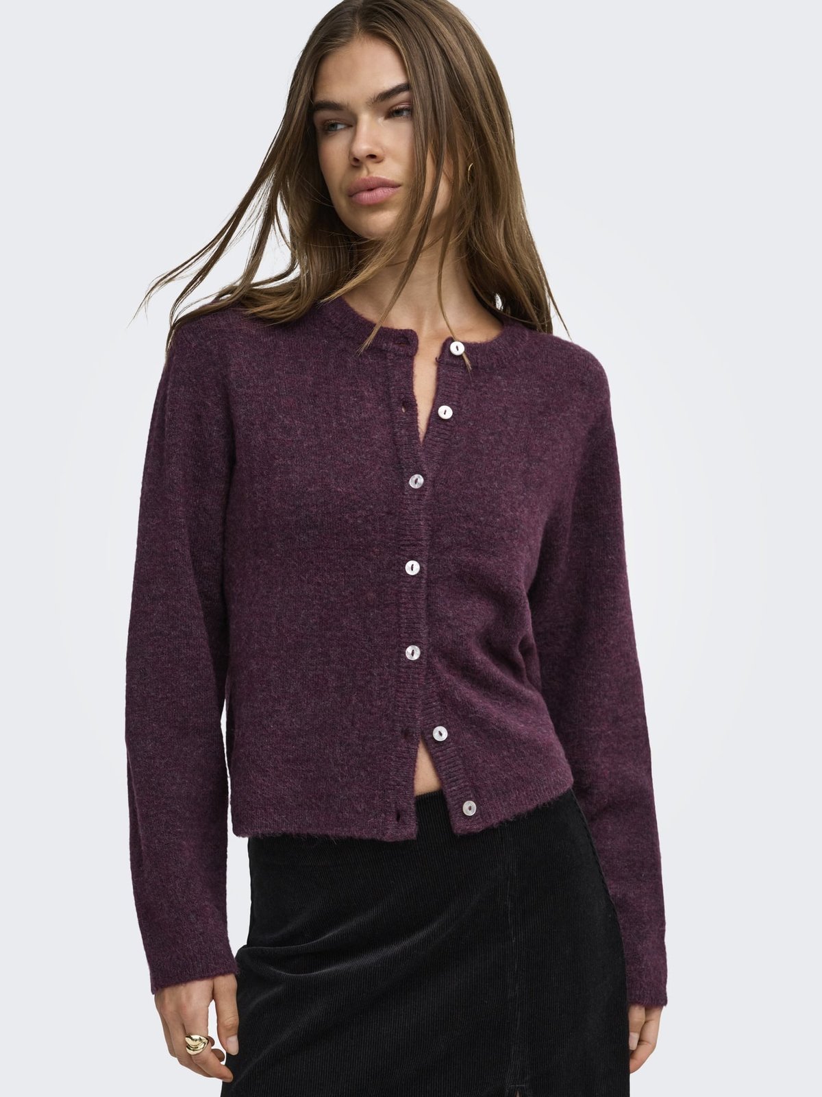 Only Simoni Long Sleeve O-Neck Cardigan Mauve Wine Melange