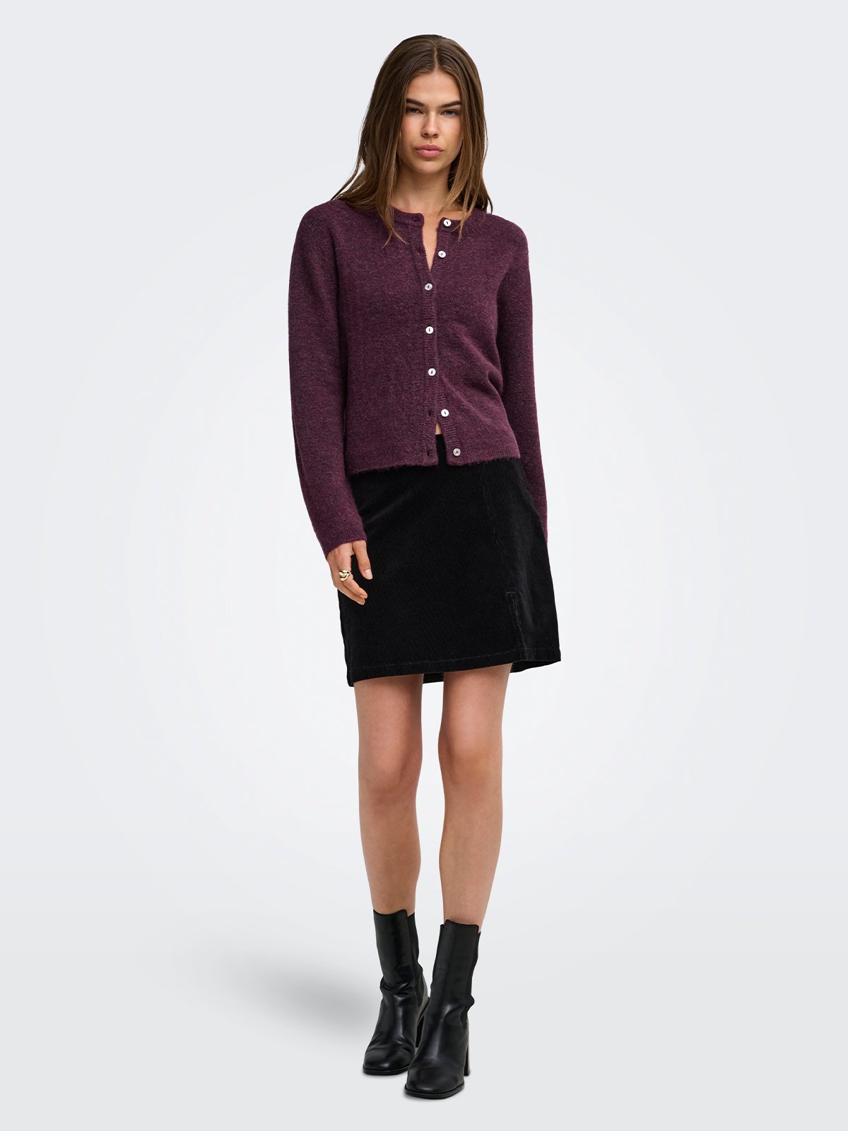 Only Simoni Long Sleeve O-Neck Cardigan Mauve Wine Melange