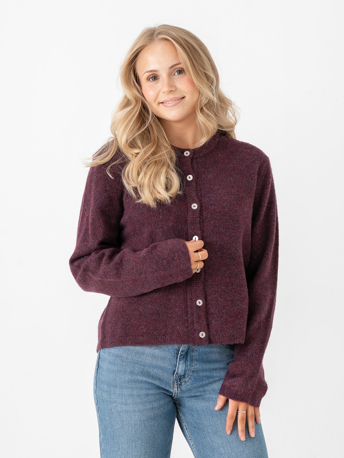 Only Simoni Long Sleeve O-Neck Cardigan Mauve Wine Melange
