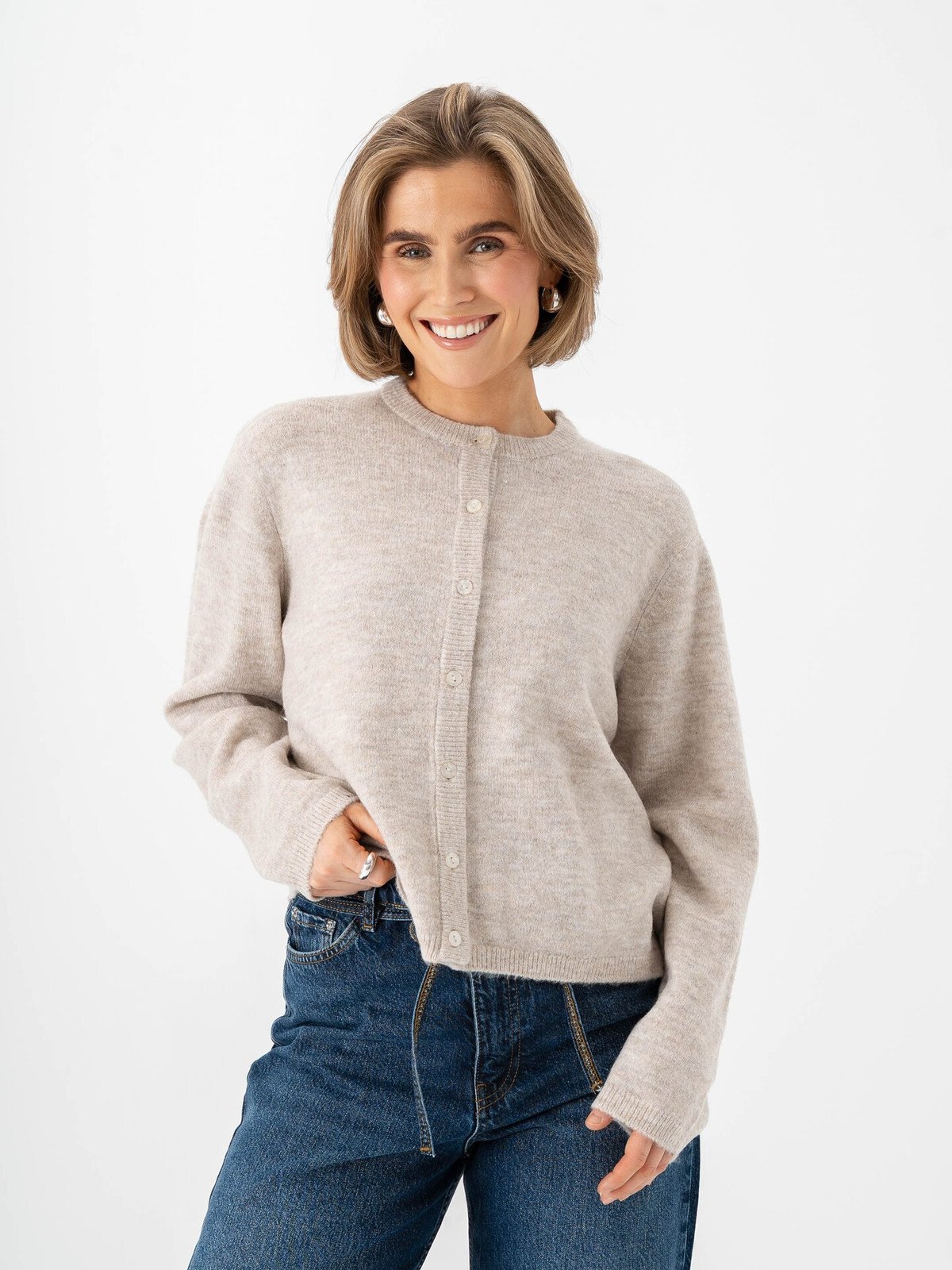 Only Simoni Long Sleeve O-Neck Cardigan Pumice Stone