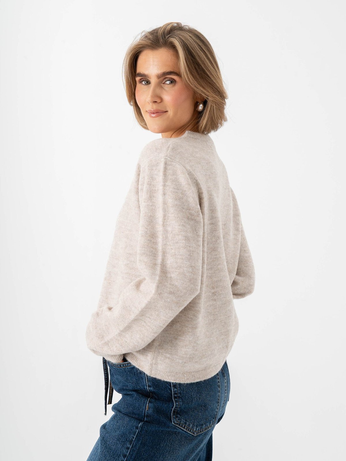 Only Simoni Long Sleeve O-Neck Cardigan Pumice Stone