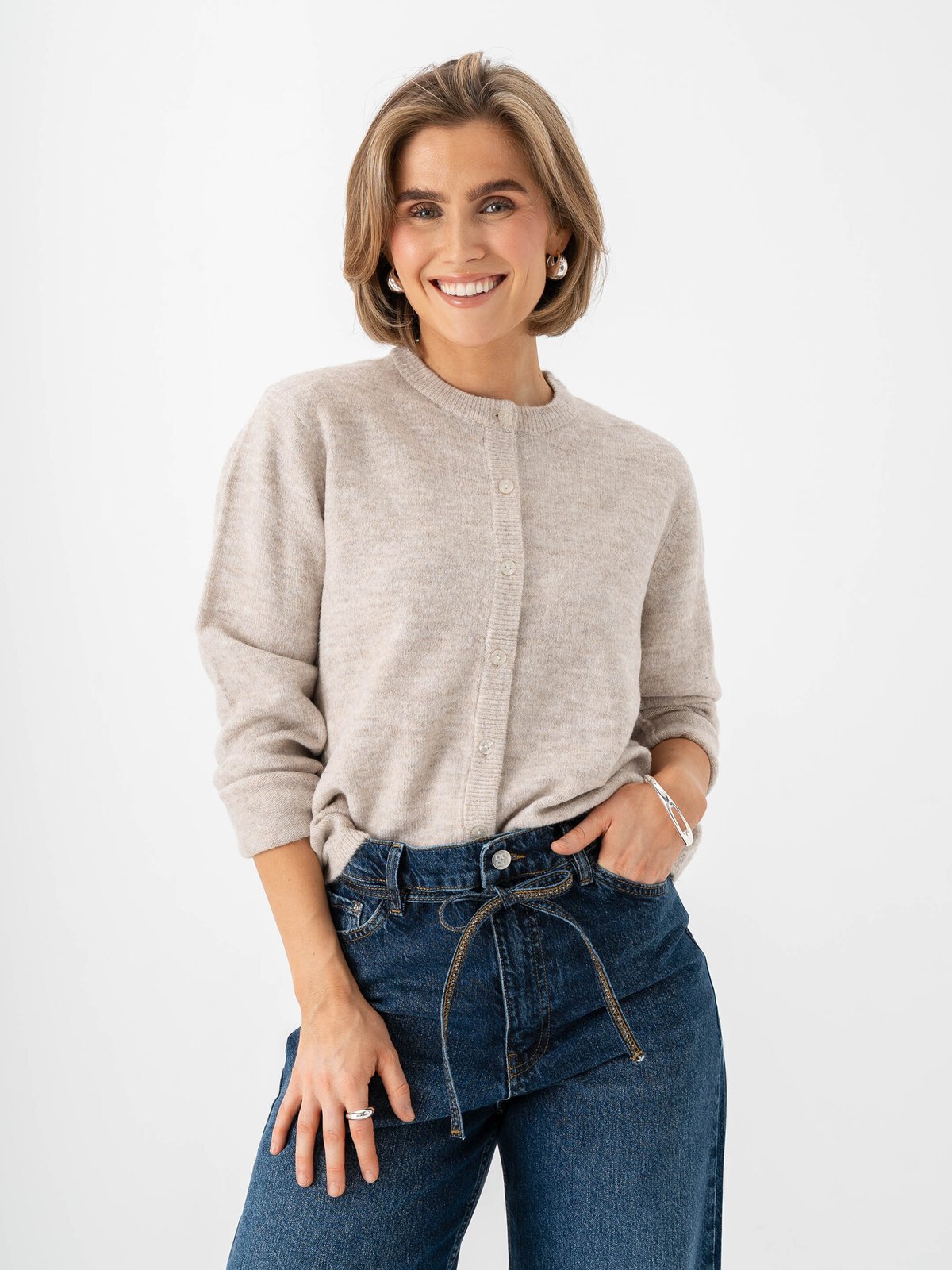 Only Simoni Long Sleeve O-Neck Cardigan Pumice Stone