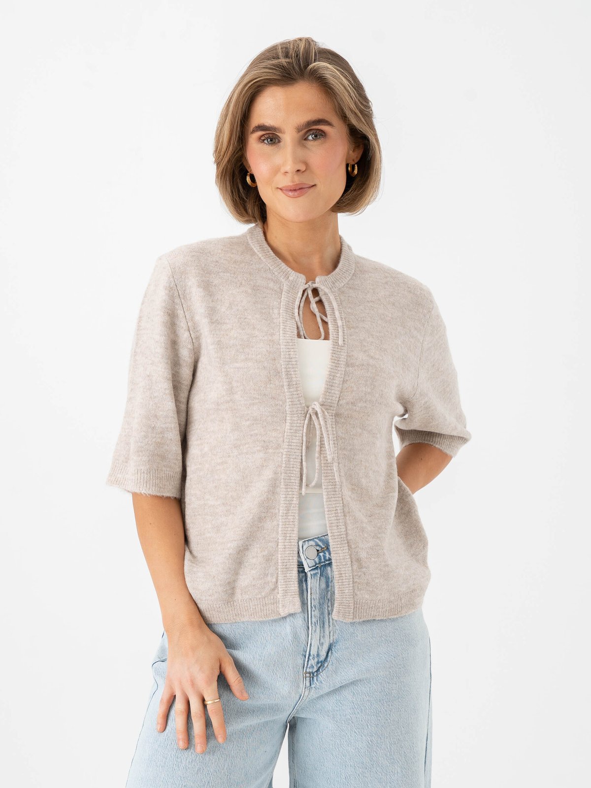 Only Simoni 2/4 Bow Cardigan Pumice Stone