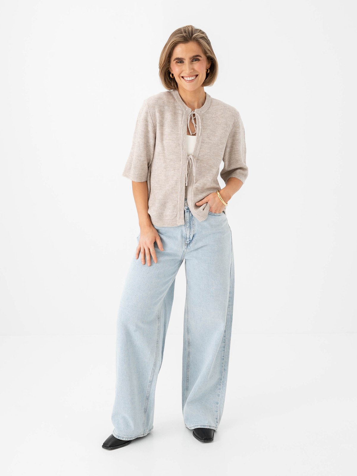 Only Simoni 2/4 Bow Cardigan Pumice Stone