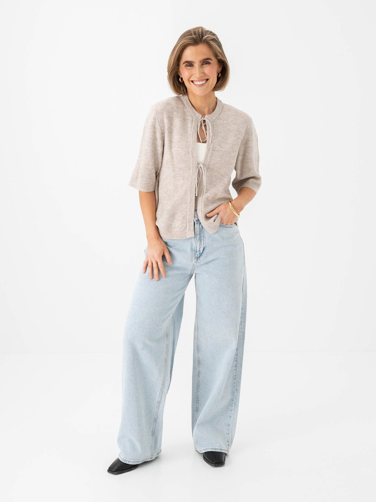 Only Simoni 2/4 Bow Cardigan Pumice Stone