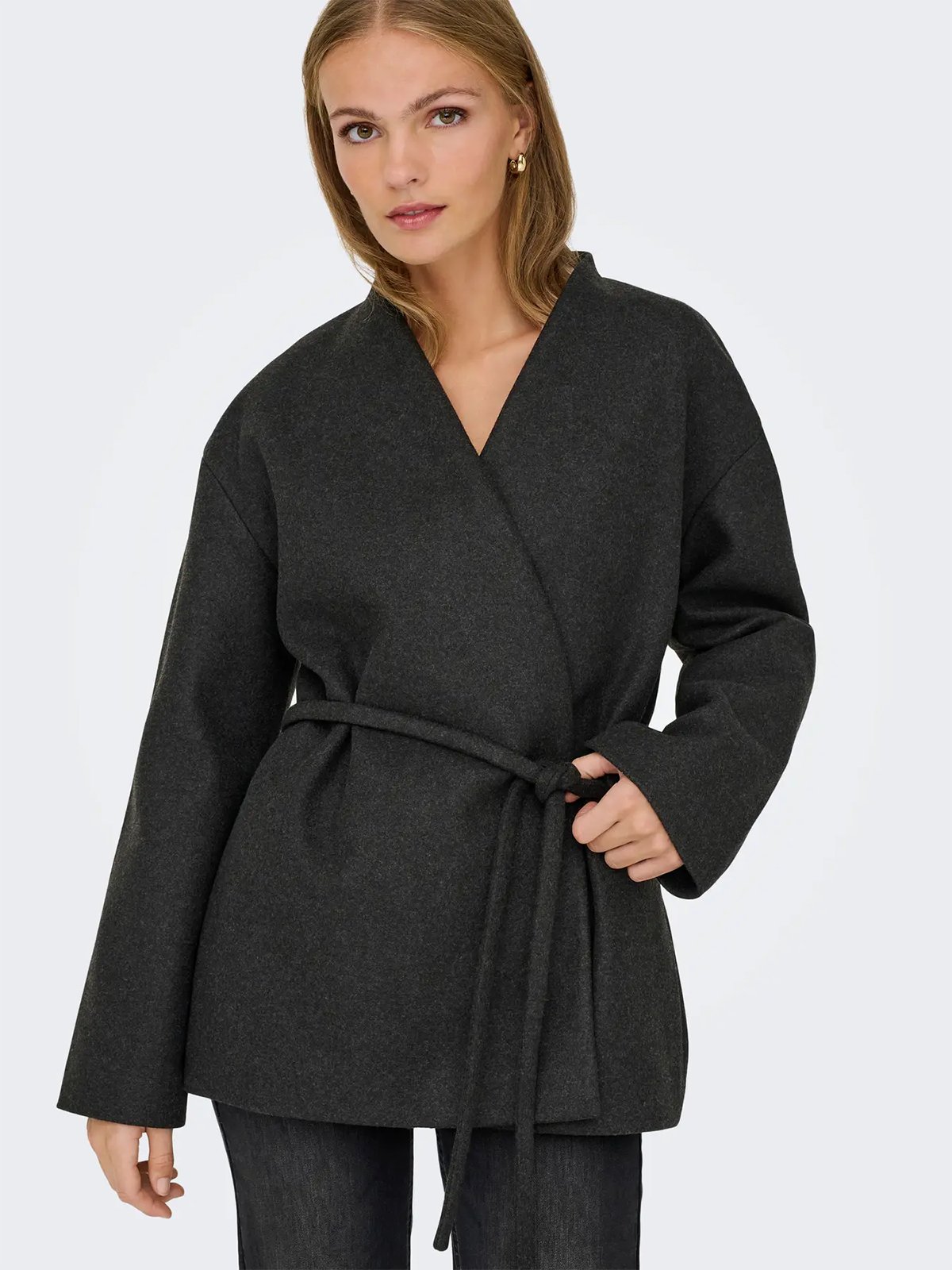 Only Fox-Trillion Belt Jacket Dark Grey Melange