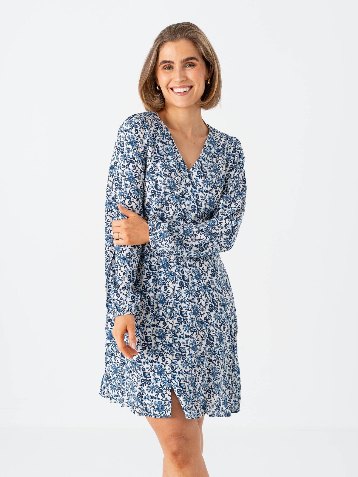 Only Levida Long Sleeve Short Dress Coronet Blue Jadie Flower
