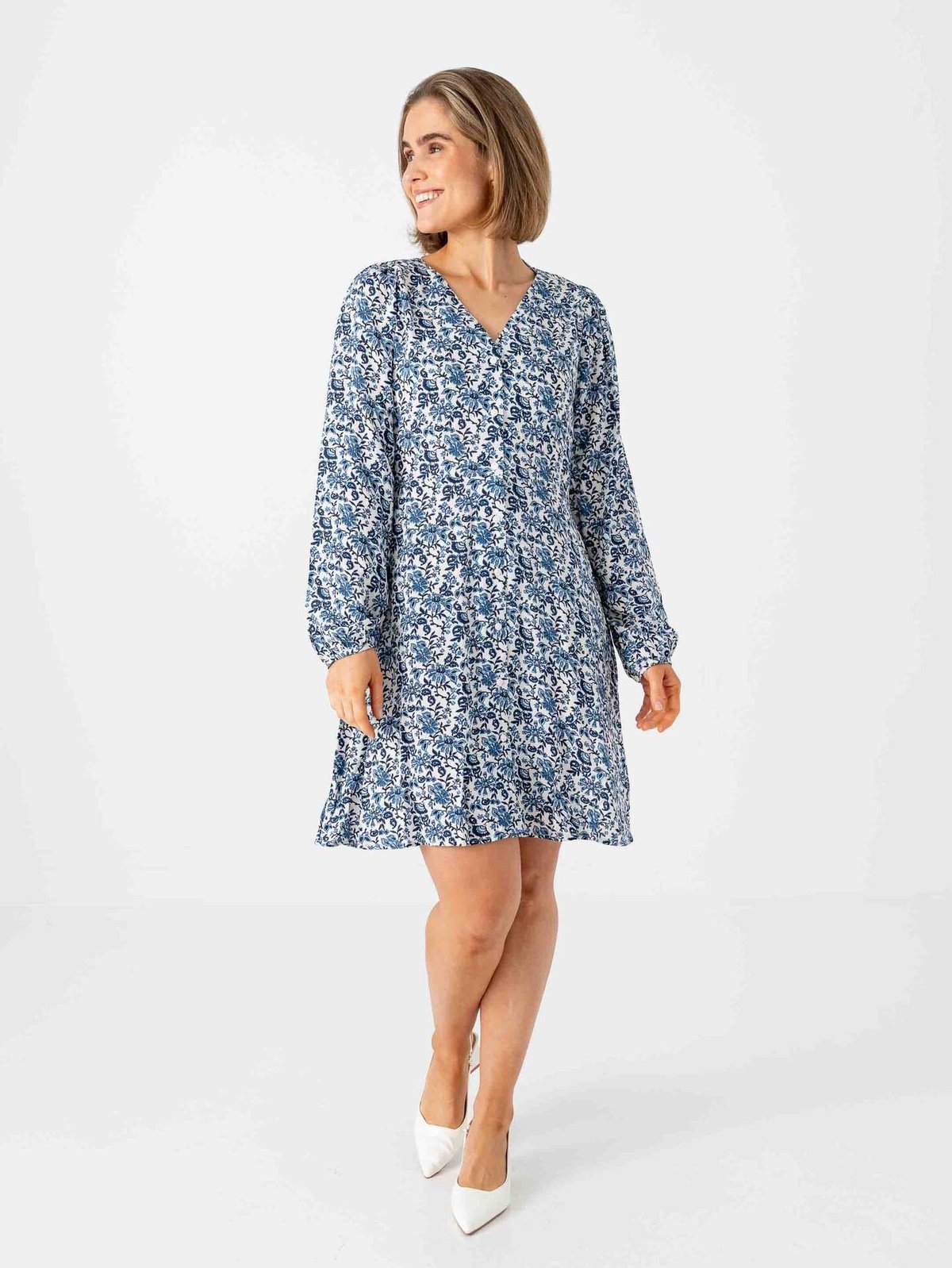 Only Levida Long Sleeve Short Dress Coronet Blue Jadie Flower