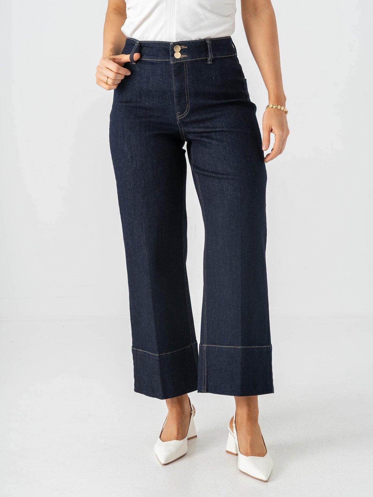 Only Madison High Waist Cropped Wide Denim Dark Blue Denim