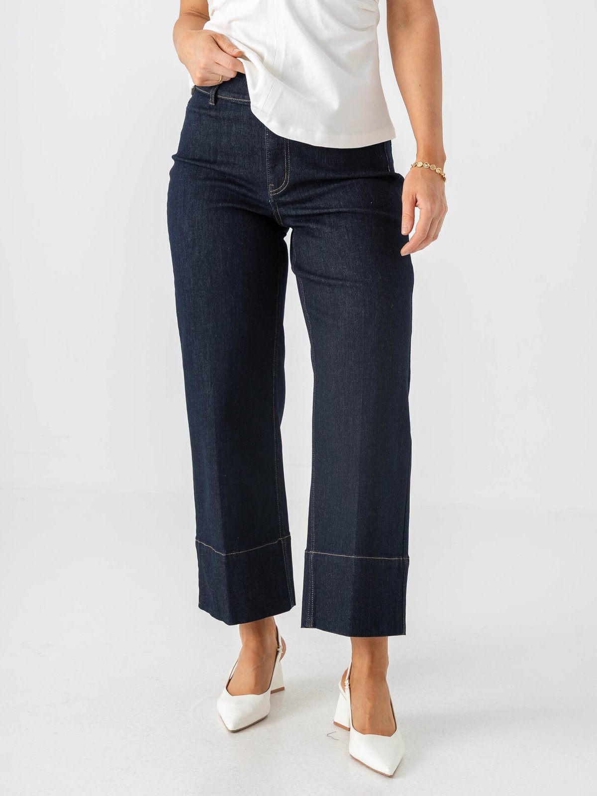 Only Madison High Waist Cropped Wide Denim Dark Blue Denim