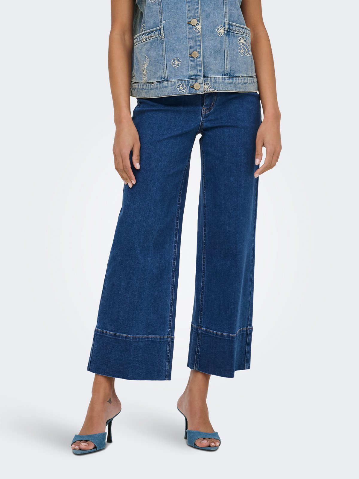 Only Madison High Waist Cropped Wide Denim Medium Blue Denim