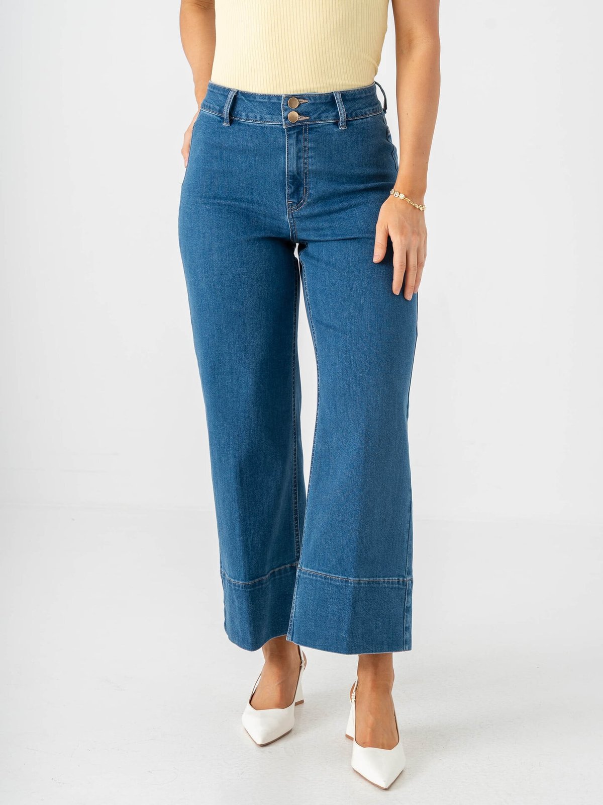 Only Madison High Waist Cropped Wide Denim Medium Blue Denim