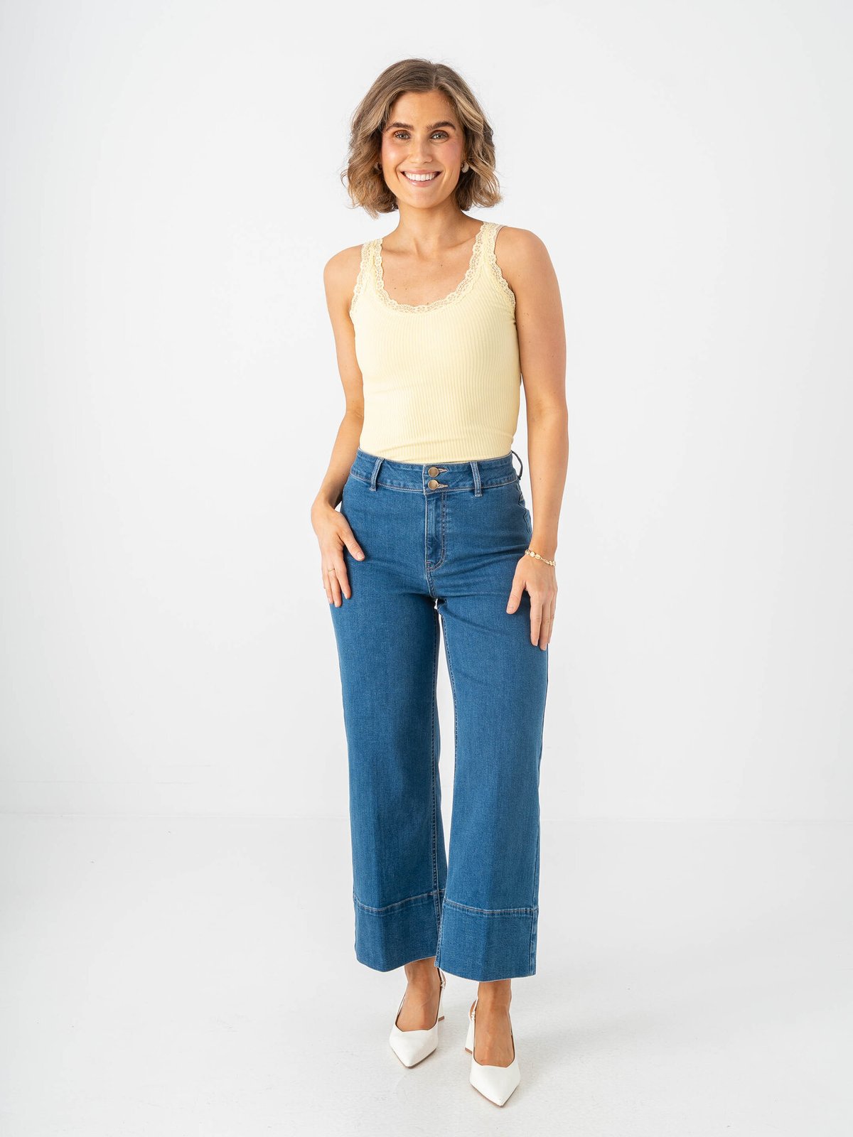 Only Madison High Waist Cropped Wide Denim Medium Blue Denim