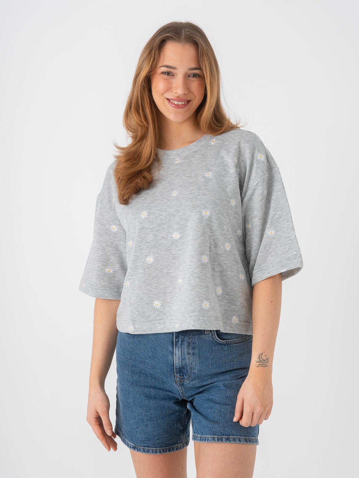 Only Luna 3/4 O-Neck Unbrushed Sweat Grå