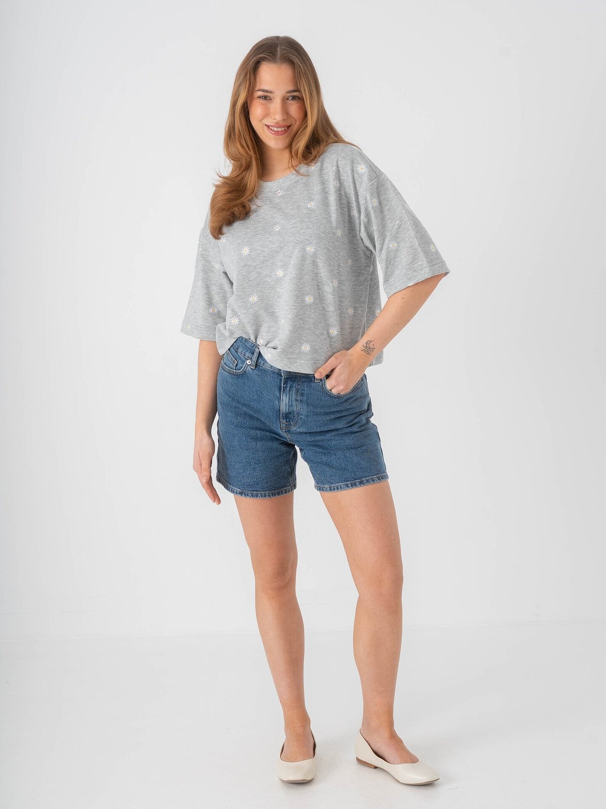Only Luna 3/4 O-Neck Unbrushed Sweat Grå