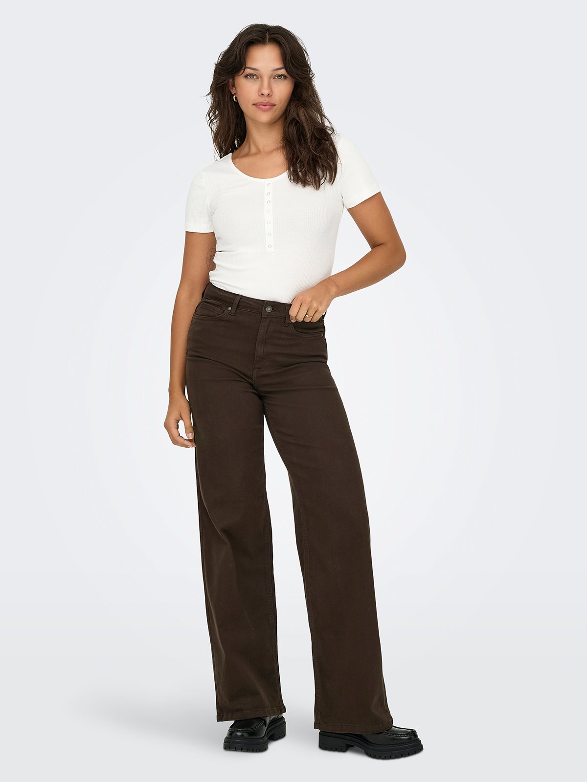 Only Madison Blush High Waist Wide Color Denim Dark Brown Denim