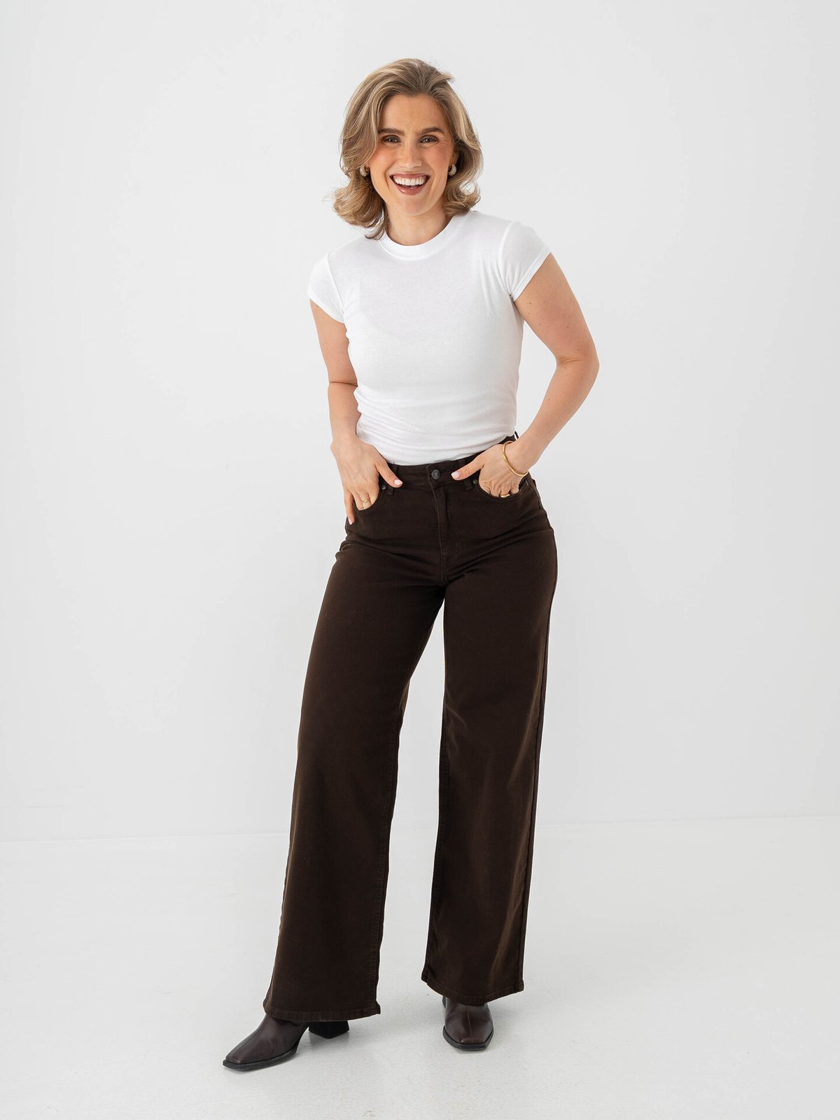Only Madison Blush High Waist Wide Color Denim Dark Brown Denim