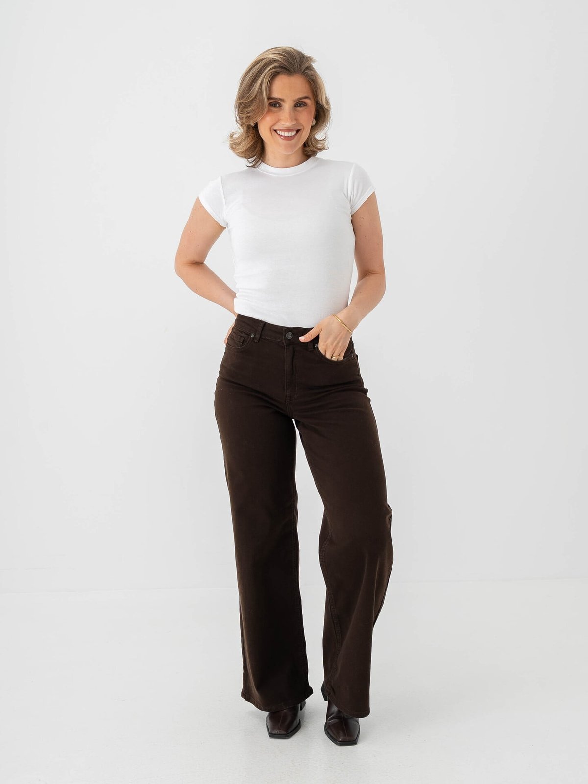 Only Madison Blush High Waist Wide Color Denim Dark Brown Denim