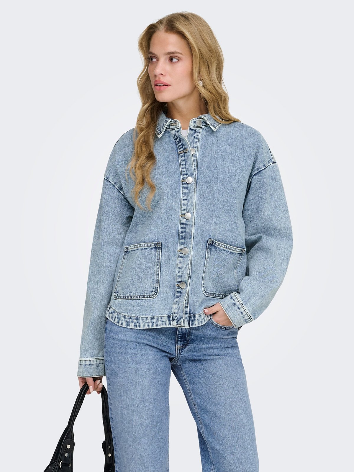 Only Ferbie Long Sleeve Denim Shacket Light Blue Denim