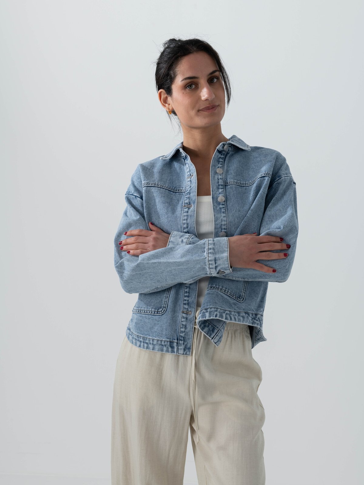 Only Ferbie Long Sleeve Denim Shacket Light Blue Denim