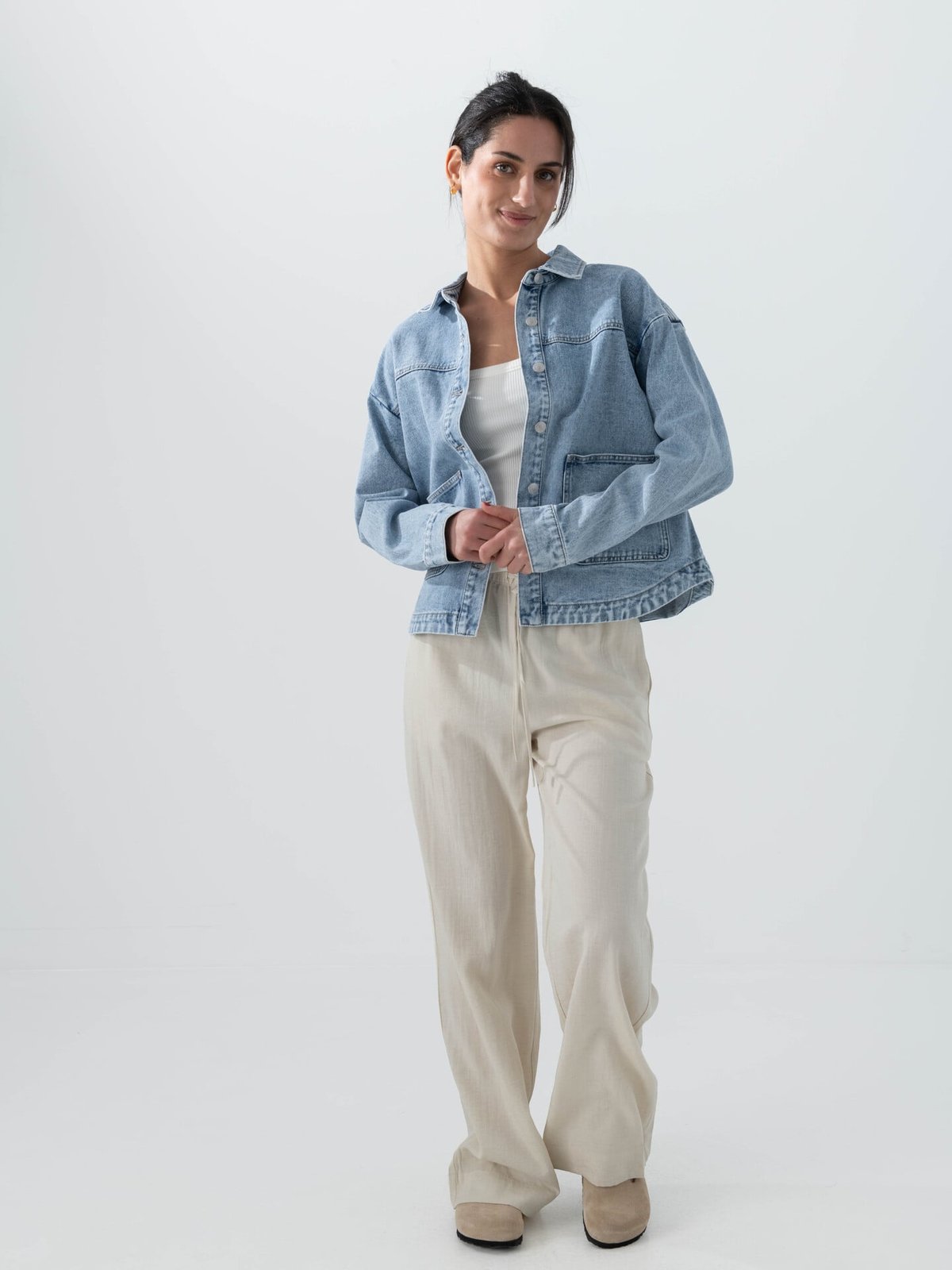 Only Ferbie Long Sleeve Denim Shacket Light Blue Denim