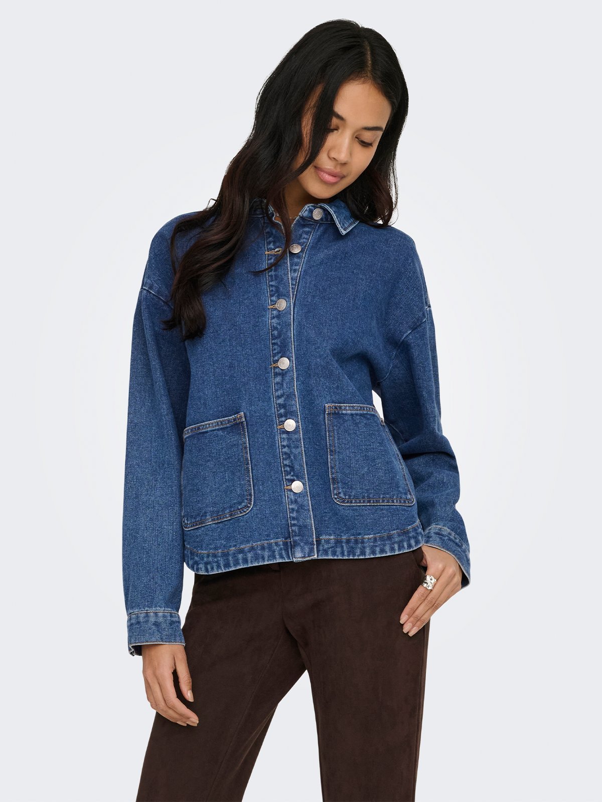 Only Ferbie Long Sleeve Denim Shacket Medium Blue Denim