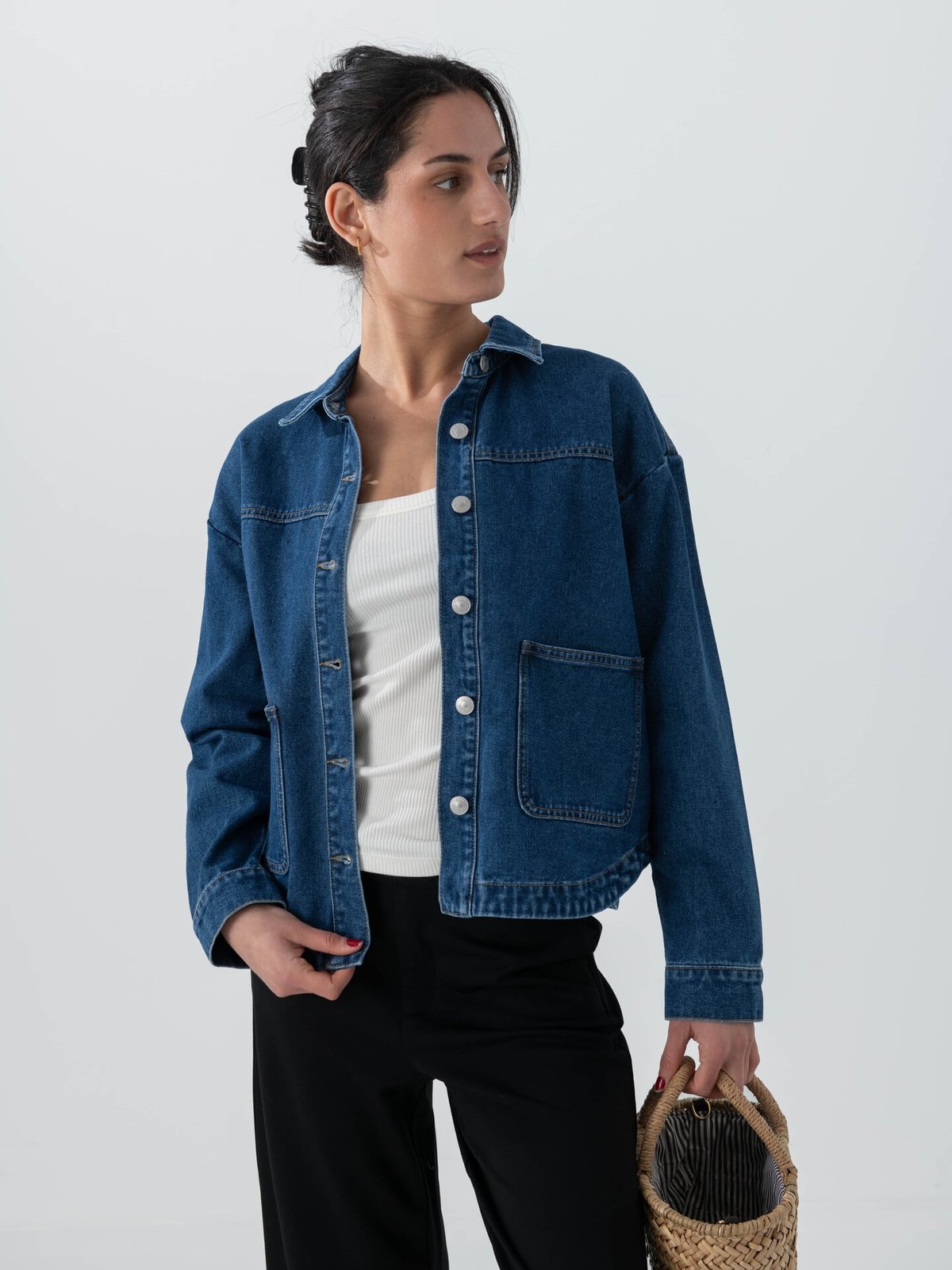 Only Ferbie Long Sleeve Denim Shacket Medium Blue Denim
