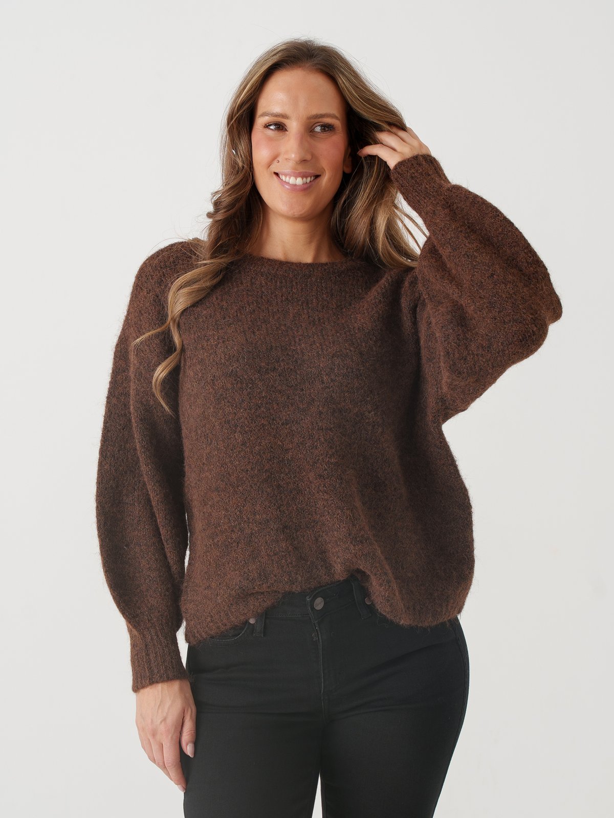 Only Nellie Long Sleeve O-Neck Knit Coffee Bean Melange