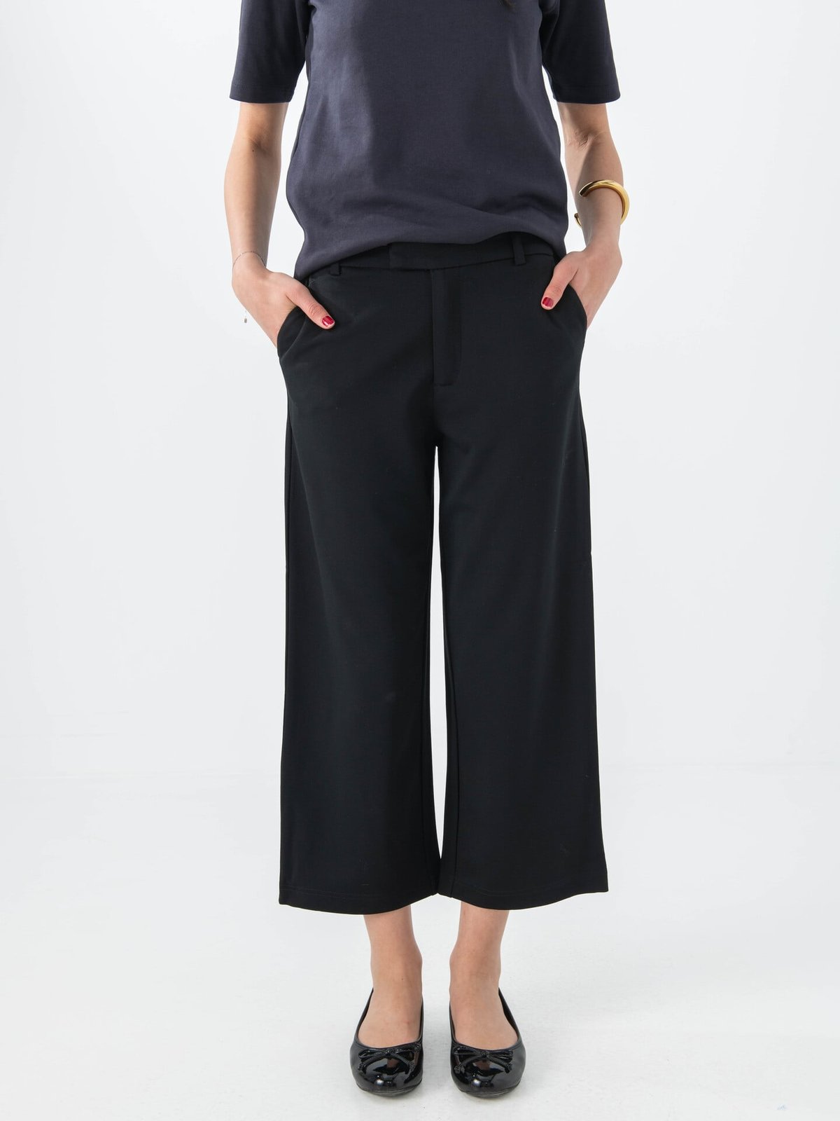 Only Poptrash Mid Waist Culotte Pant Black