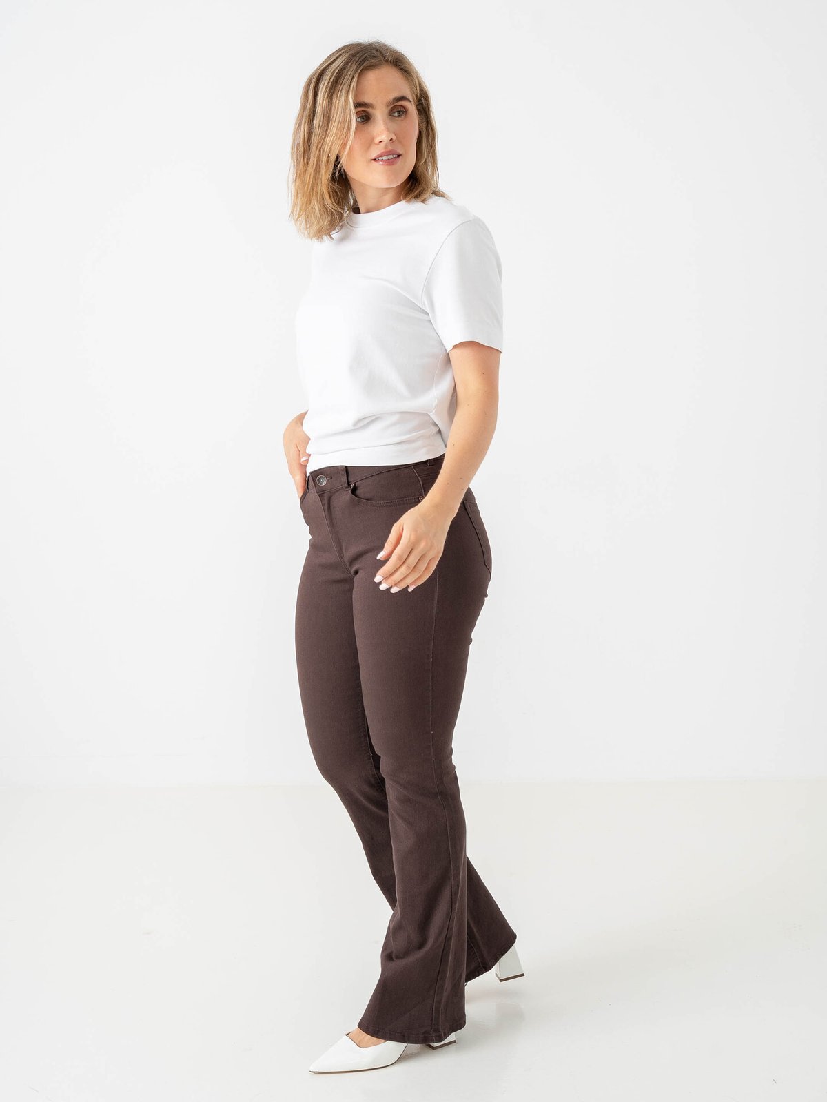 Only Blush Mid Flared Colour Pant Black Coffee