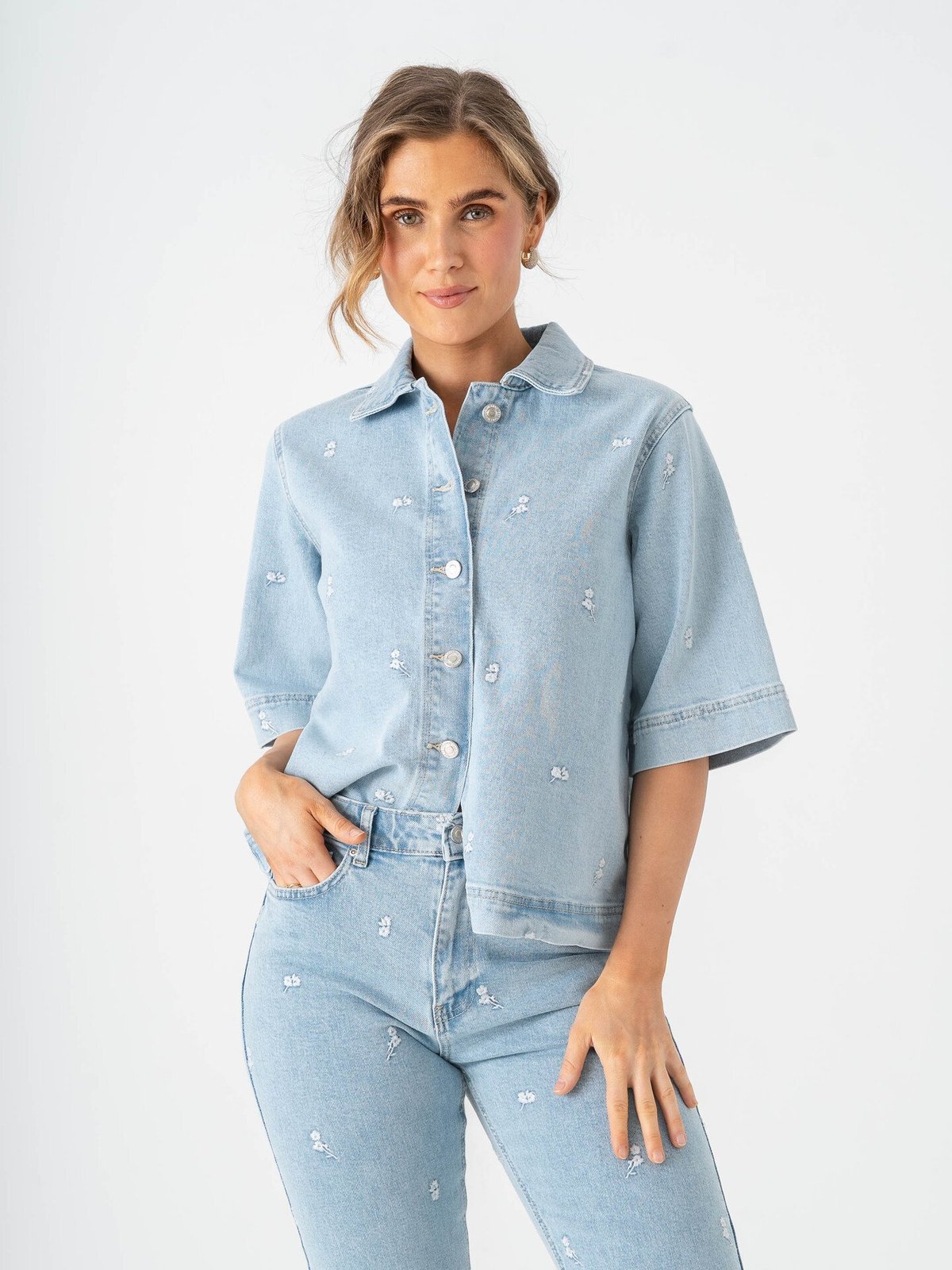 Only Bella Short Sleeve Shirt Denim Light Blue Denim