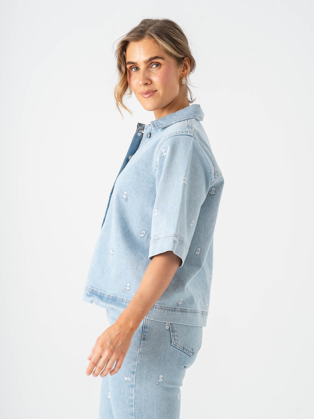 Only Bella Short Sleeve Shirt Denim Light Blue Denim